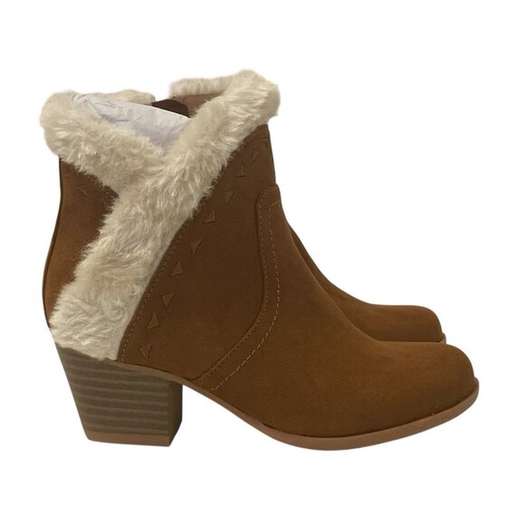 UNR8ED Coco Girls Faux Fur Ankle Boots Youth Size 13M Chestnut Trim Block Heel - Picture 10 of 16